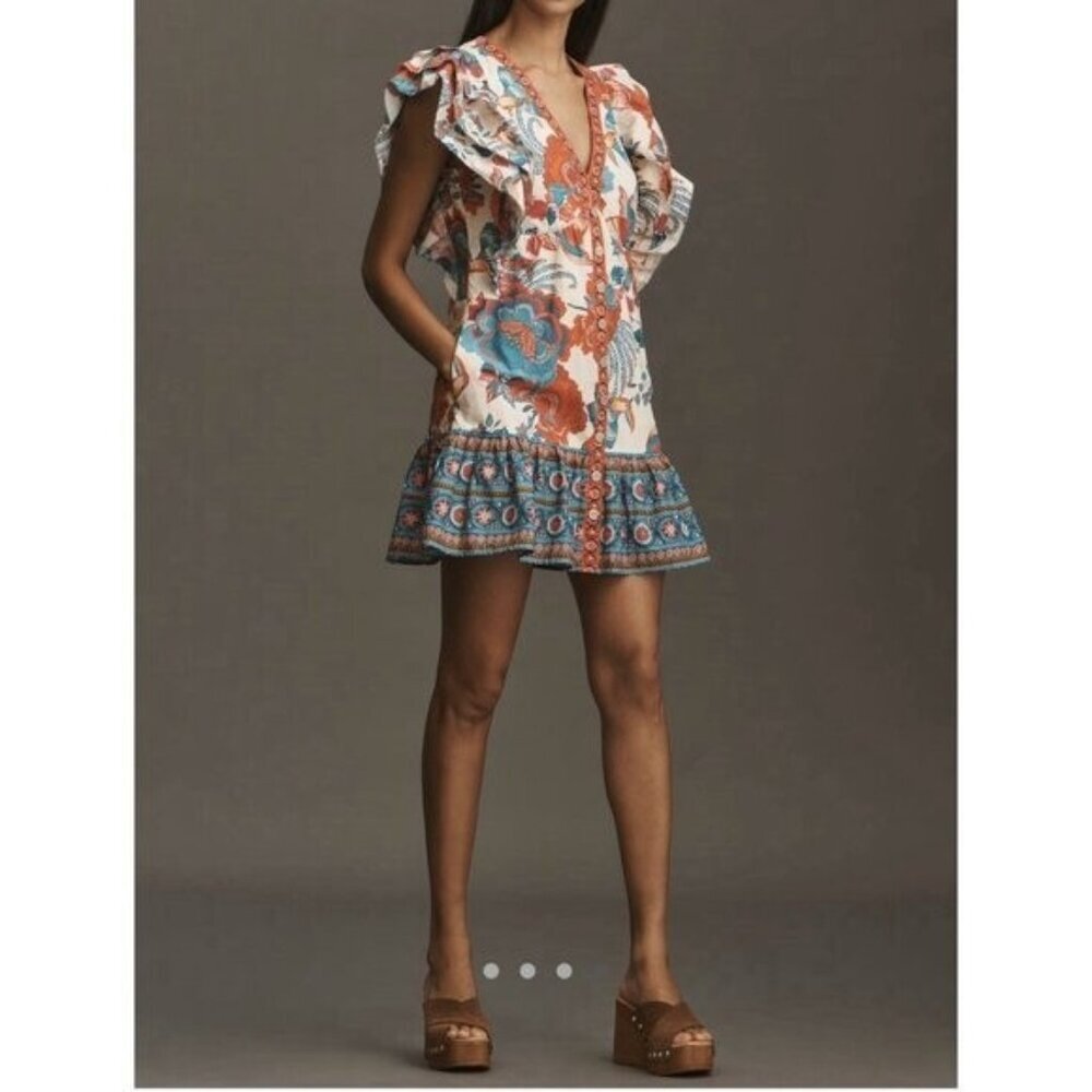NWT Size MP - Farm Rio 100% Cotton Ruffle-Sleeve Mini Dress (NWT US$ 228)